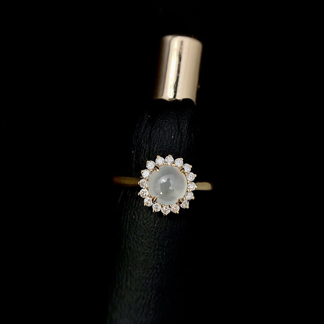 天然ダイヤモンド付きヒスイリングk18 レディースのアクセサリー(リング(指輪))の商品写真