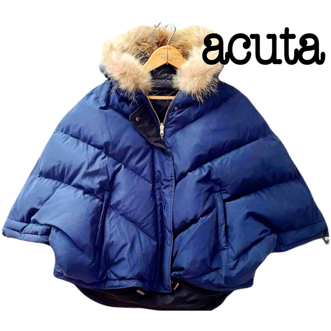Acuta(アクータ)のACUTA リバーシブル ダウンポンチョ リアルファー ケープ ダウンジャケット レディースのジャケット/アウター(ダウンジャケット)の商品写真