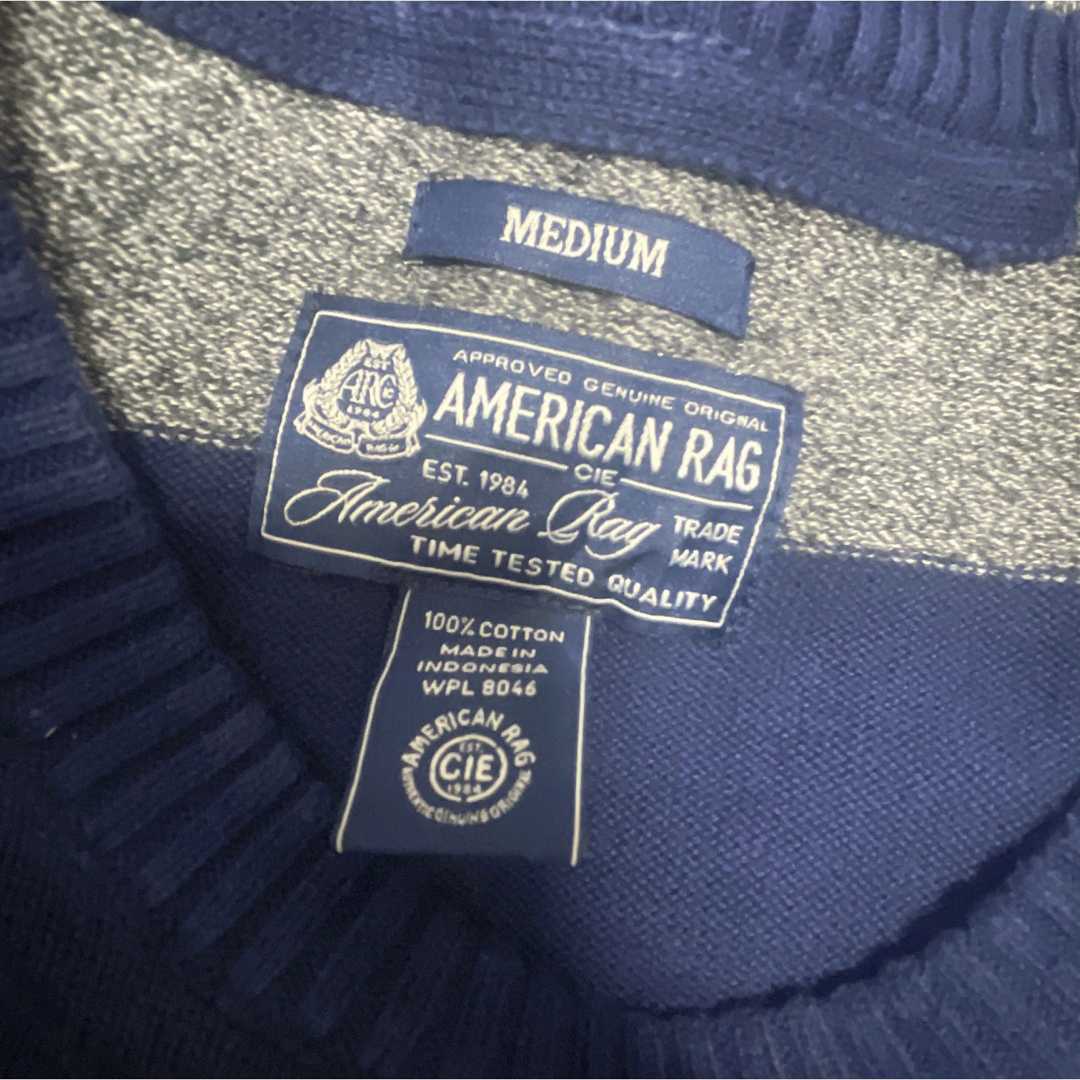 AMERICAN RAG CIE(アメリカンラグシー)のAmerican Rag Cie　ニット　M　ボーダー　ネイビー　USA古着 メンズのトップス(ニット/セーター)の商品写真