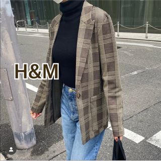 エイチアンドエイチ(H&H)のH&M ジャケット　チェック　ブラウン　ストレッチ　テーラードジャケット(テーラードジャケット)