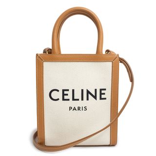 セリーヌ(celine)のセリーヌ ミニ バーティカル カバ 2way ショルダー ハンドバッグ 斜め掛け コットン カーフスキン レザー ナチュラル タン ブラウン ベージュ ゴールド金具 193302BNZ.02NT CELINE（新品・未使用品）(ハンドバッグ)