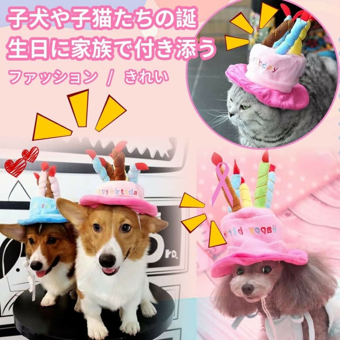 お誕生日はとびきりかわいく♥犬 猫 帽子♥バースデー ケーキ型 コスチューム その他のペット用品(犬)の商品写真