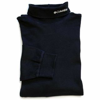 コロンビア(Columbia)の00s Columbiaコロンビア ロゴ刺繍 タートルネック コットン カットソー 黒 S★オールド アウトドア アンダー インナー ブラック 無地(Tシャツ/カットソー(七分/長袖))