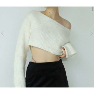 スナイデル(SNIDEL)のMelt the Lady mist cropped tops ホワイト(ニット/セーター)