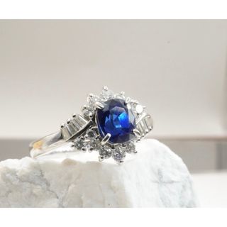 天然 サファイア 1.25ct ダイヤモンド リング プラチナ(リング(指輪))