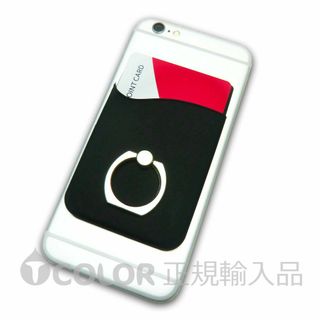 《ブラック》スマホリング スマホ カードホルダー 落下防止 スマホスタンド(その他)