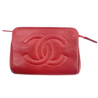 開閉式[USED/]CHANEL シャネル ポーチ ココマーク レッド キャビア