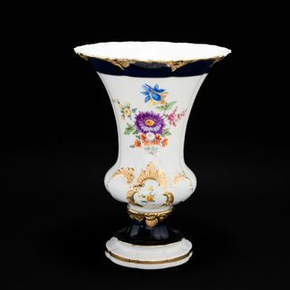 マイセン(MEISSEN)のマイセン 金彩 B-form 花のブーケ文 コバルト地 装飾花瓶 高さ19センチ(陶芸)