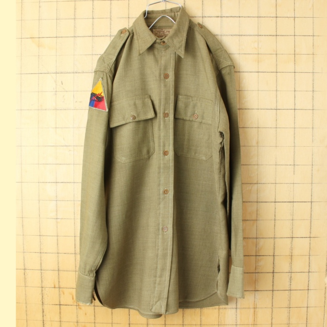 シャツ30s40s USARMYギャバジンウールシャツ SMカーキミリタリー aw27