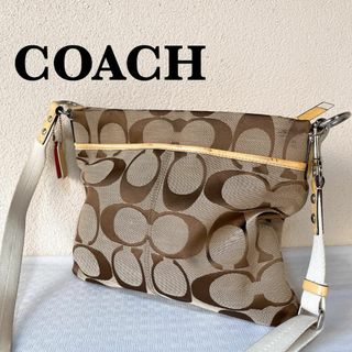 コーチ(COACH)の美品✨COACHコーチショルダーバッグハンドバッグブラウン茶シグネチャー(ショルダーバッグ)