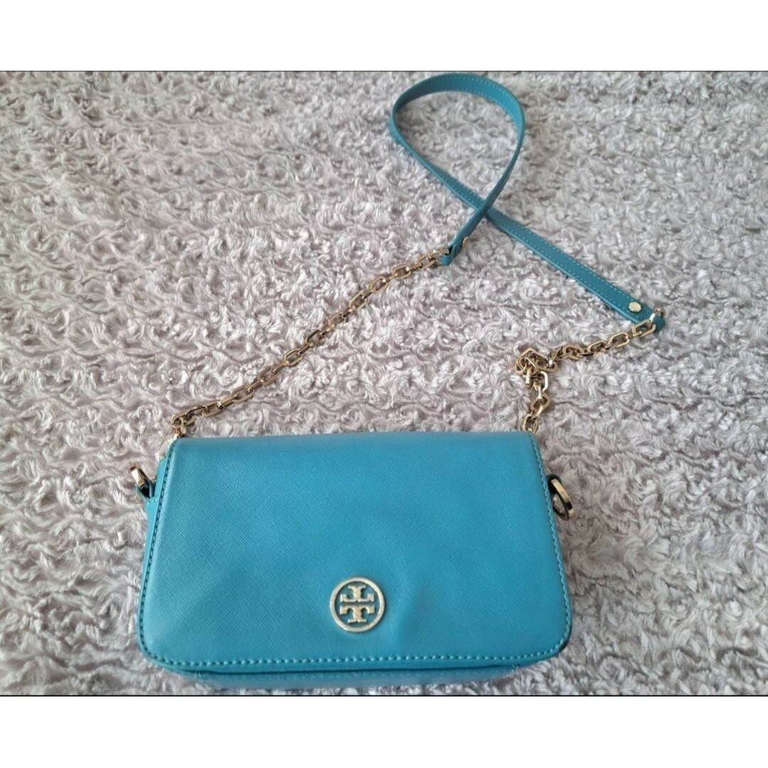 TORY BURCH トリーバーチ ロゴ金具 ショルダーバッグ レザー ブルー レディースのバッグ(ショルダーバッグ)の商品写真