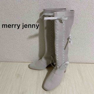 メリージェニー(merry jenny)の未使用品❣️メリージェニー リボンニットブーツ Lサイズ(ブーツ)