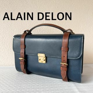 美品✨ALAIN DELONアランドロンショルダーバッグハンドバッグネイビー紺