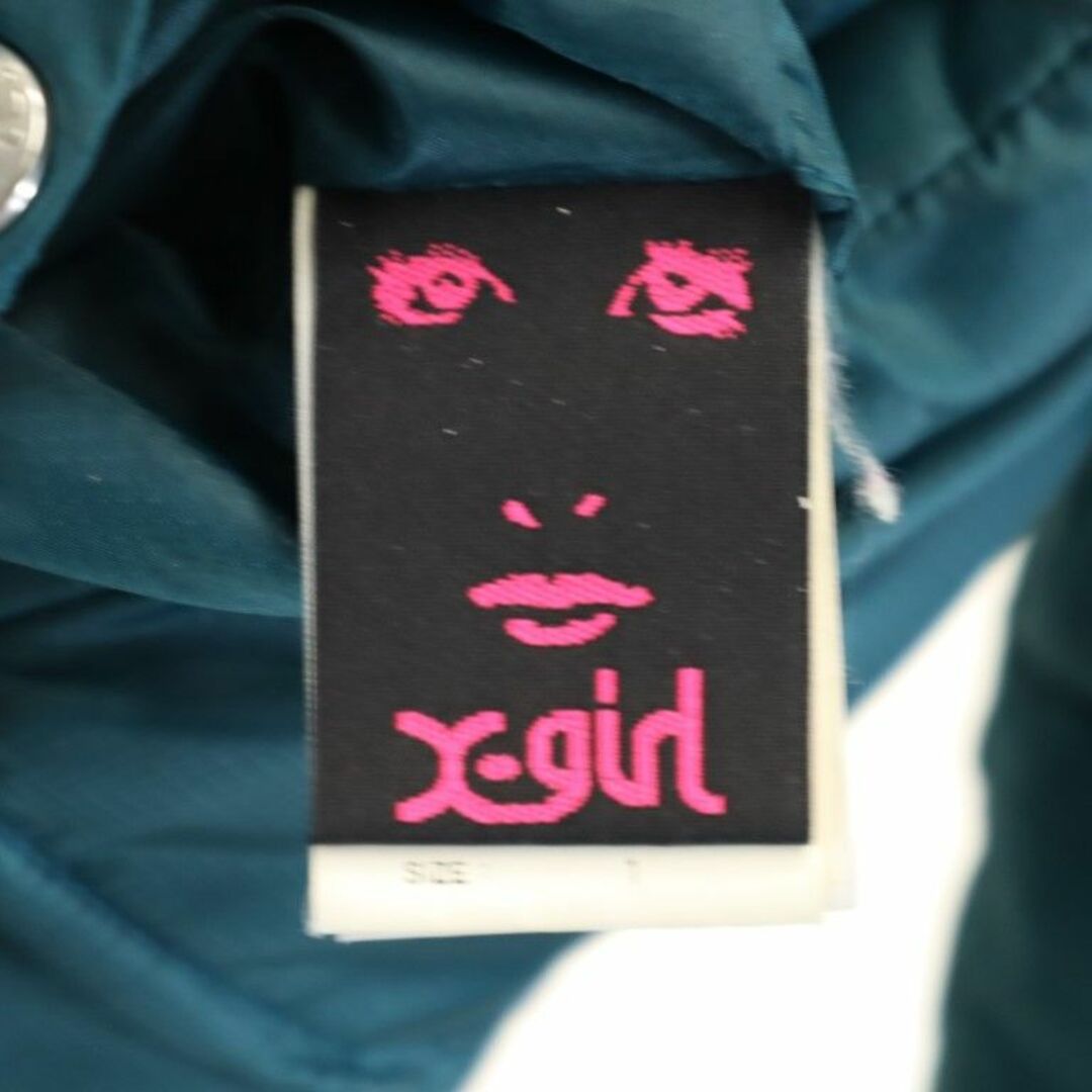 X-girl(エックスガール)のエックスガール ロゴ刺繍 リバーシブル 中綿ジャケット 1 グリーン×パープル X-girl ワンポイント ナイロン レディース 古着 【240105】 レディースのジャケット/アウター(ダウンジャケット)の商品写真