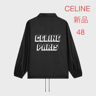 セリーヌ(celine)の新品 CELINE PARISプリント コーチジャケット ナイロン 黒 48(ナイロンジャケット)