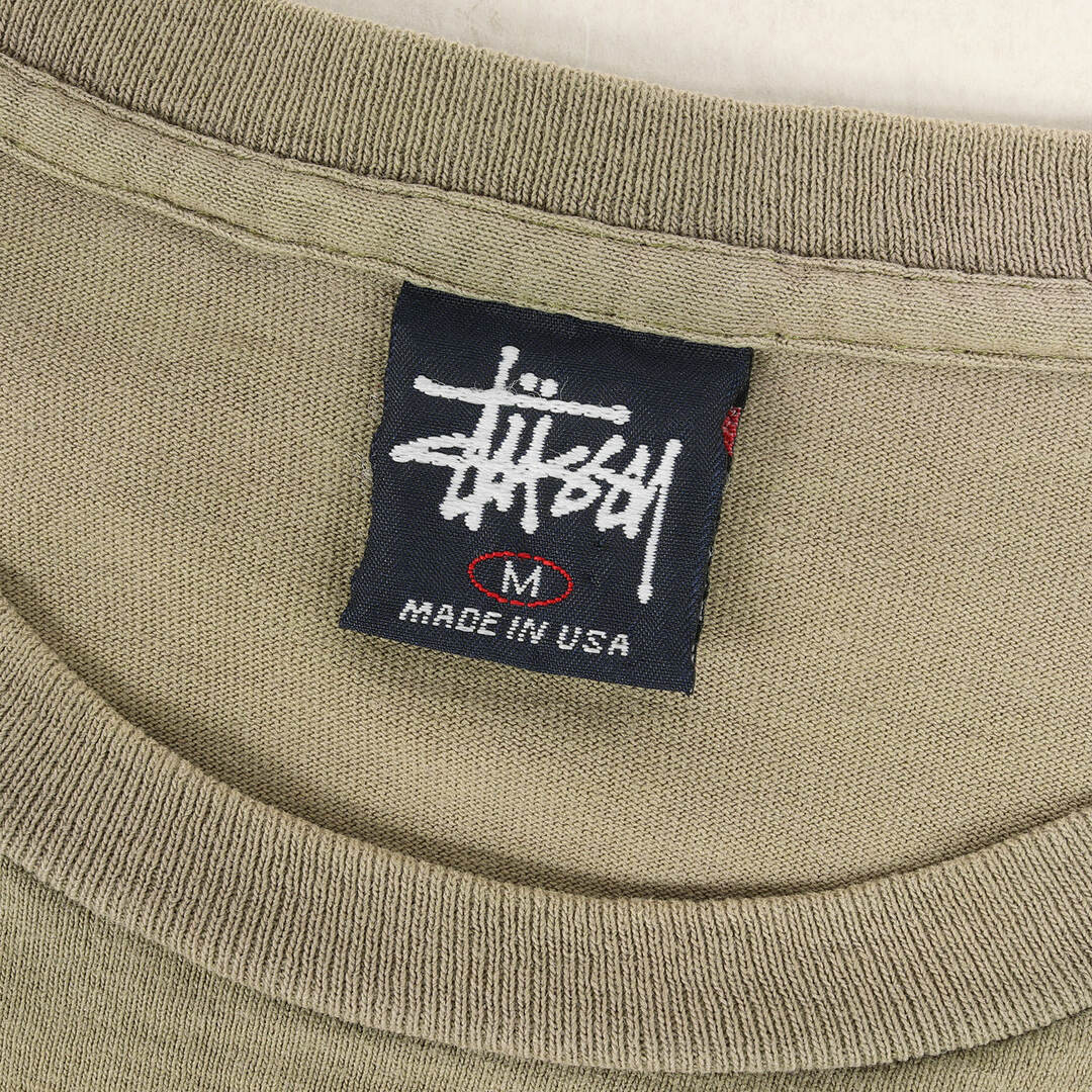 STUSSY ステューシー Tシャツ サイズ:M 90s OLD STUSSY 紺タグ ナンバリングロゴ クルーネック 半袖 Tシャツ USA製  カーキ 90年代 アーカイブ トップス カットソー【メンズ】【中古】