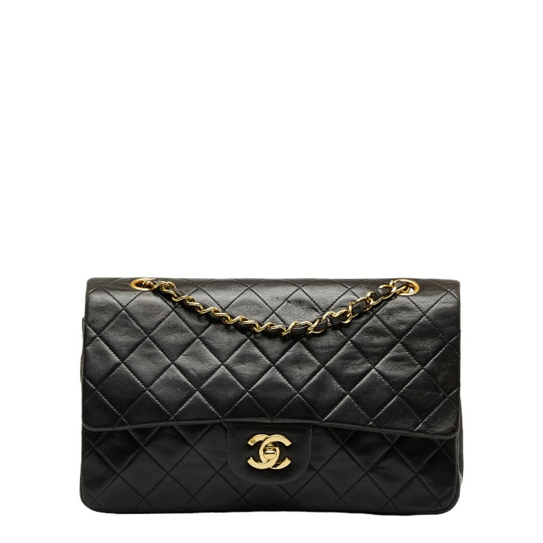 シャネル マトラッセ25 ダブルフラップ チェーン ショルダーバッグ レザー レディース CHANEL 【214-30697】ターンロック外側