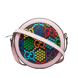 グッチ(Gucci)の美品 グッチ GGサイケデリック ラウンド 斜め掛け ショルダーバッグ 603938 PVC レディース GUCCI 【228-32444】(ショルダーバッグ)