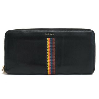 ポールスミス(Paul Smith)のポールスミス／Paul Smith 長財布 財布 ウォレット メンズ 男性 男性用レザー 革 本革 ブラック 黒  PSQ034 EMBROIDERD STRIPE LONG WALLET エンブロイダードストライプ ストライプ ラウンドジップ ラウンドファスナー 小銭入れあり(長財布)