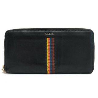 ポールスミス(Paul Smith)のポールスミス／Paul Smith 長財布 財布 ウォレット メンズ 男性 男性用レザー 革 本革 ブラック 黒  PSQ034 EMBROIDERD STRIPE LONG WALLET エンブロイダードストライプ ストライプ ラウンドジップ ラウンドファスナー 小銭入れあり(長財布)