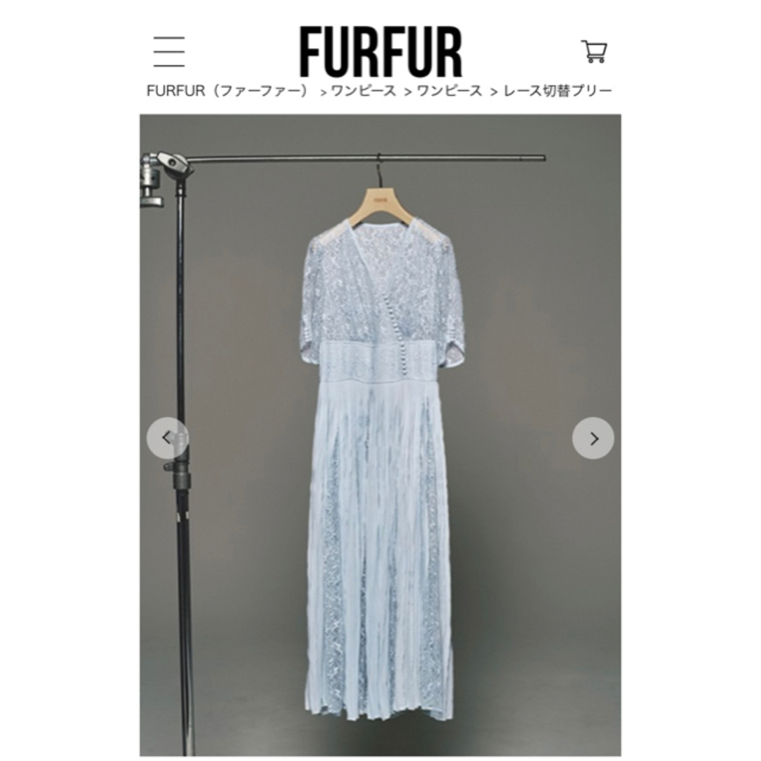 fur fur(ファーファー)のFURFUR ファーファー レース切り替えプリーツワンピース レディースのワンピース(ロングワンピース/マキシワンピース)の商品写真