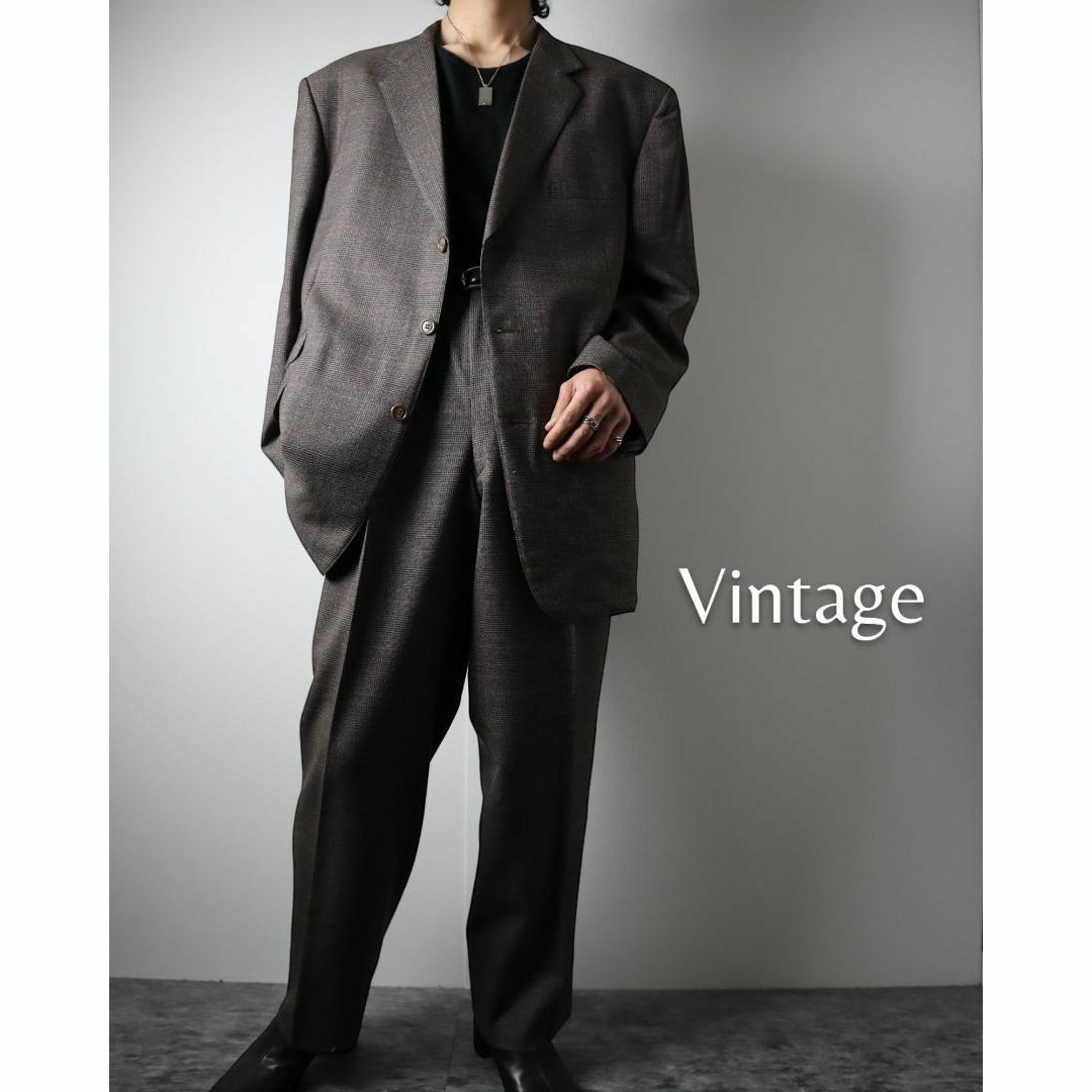 ART VINTAGE(アートヴィンテージ)の【vintage】グレンチェック柄 ウール オーバーサイズ 2ピースセットアップ メンズのスーツ(セットアップ)の商品写真