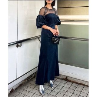 アメリヴィンテージ(Ameri VINTAGE)の【新品未使用】SOUFFLE SLEEVE VELOUR DRESS(ロングドレス)