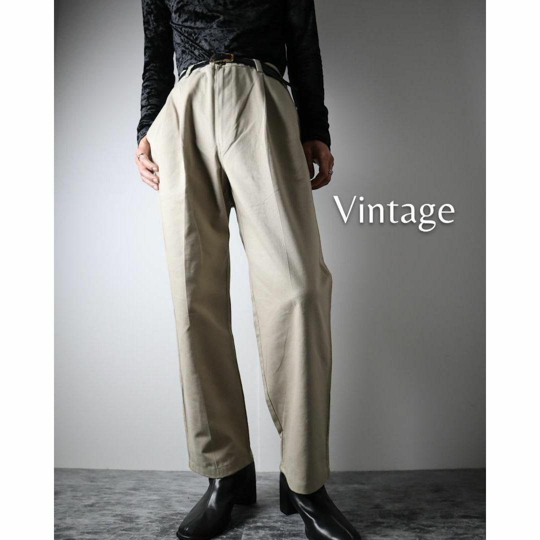 ART VINTAGE(アートヴィンテージ)の【vintage】2タック ワイド チノパン コットンパンツ アイボリー W34 メンズのパンツ(チノパン)の商品写真