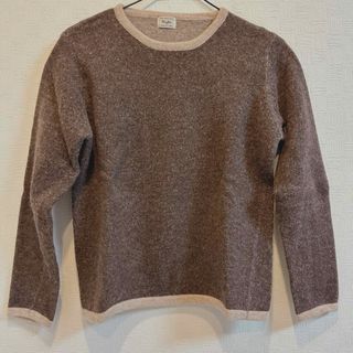 ブラウンニット パイピング コンパクト 100%WOOL(ニット/セーター)