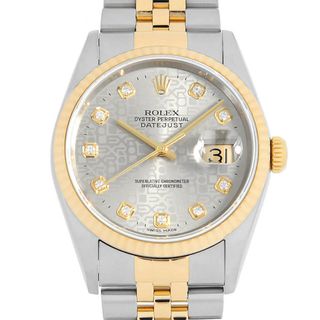 ロレックス(ROLEX)のロレックス デイトジャスト 10Pダイヤ 16233G グレー プリントコンピューター K番 メンズ 中古 腕時計(腕時計(アナログ))