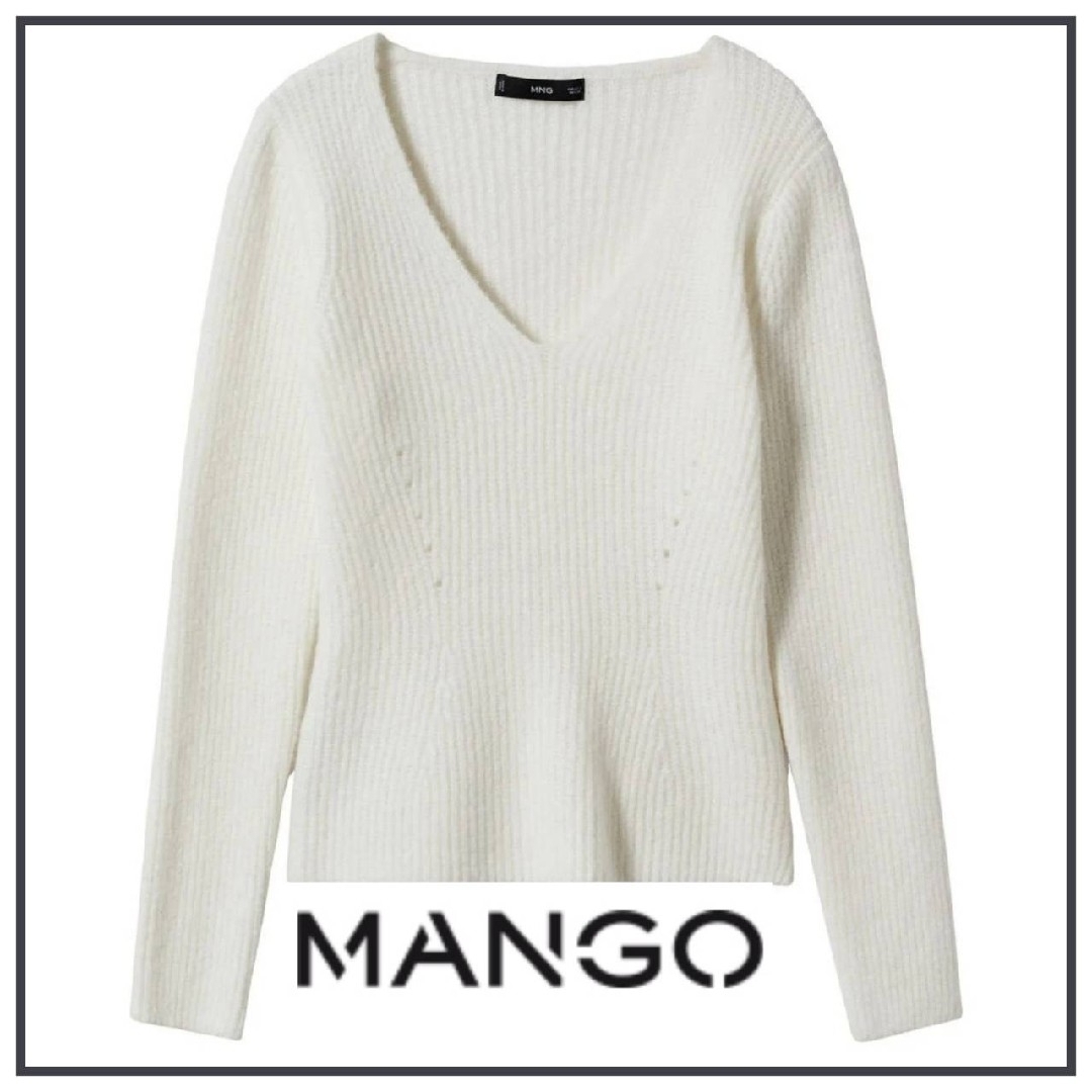 MANGO(マンゴ)の【美品】 MANGO＊Vネック ホワイトセーター サイズS＊マンゴ レディースのトップス(ニット/セーター)の商品写真