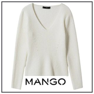 マンゴ(MANGO)の【美品】 MANGO＊Vネック ホワイトセーター サイズS＊マンゴ(ニット/セーター)