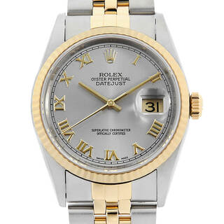 ロレックス(ROLEX)のロレックス デイトジャスト 16233 グレー ローマ T番 メンズ 中古 腕時計(腕時計(アナログ))
