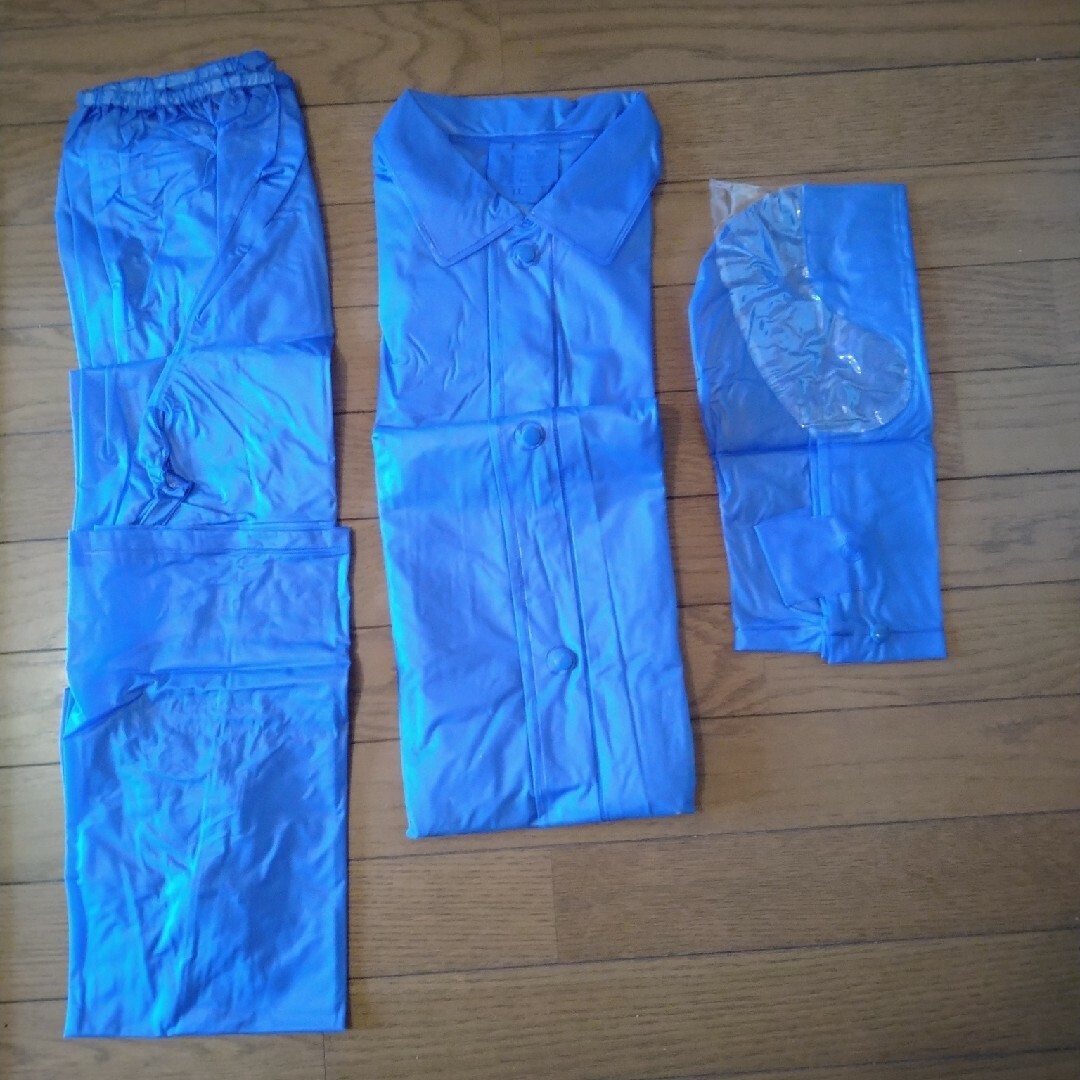 【未使用】レインコート　上下フード付　ブルー　LL（175-185cm） メンズのファッション小物(レインコート)の商品写真
