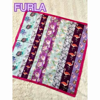 フルラ(Furla)のFURLA フルラ　シルク100% スカーフ　ピンク系かわいい絵柄(バンダナ/スカーフ)