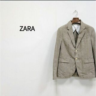 ザラ(ZARA)のZARAテーラードジャケット グレンチェックコットンミックス ベージュメンズ(テーラードジャケット)