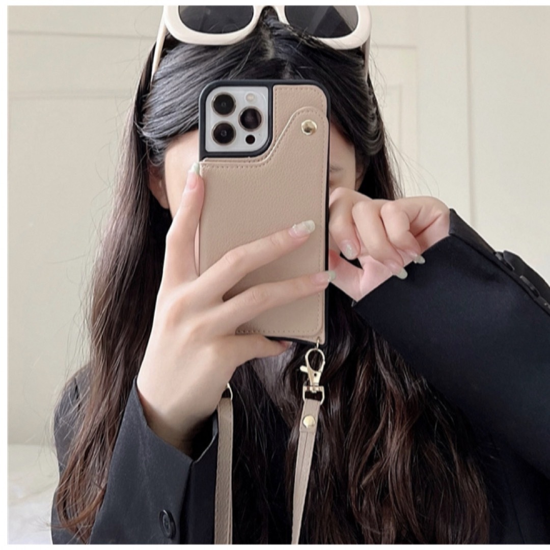 肩掛けiPhoneケース ショルダー スマホケース ミラー付き スマホ/家電/カメラのスマホアクセサリー(iPhoneケース)の商品写真