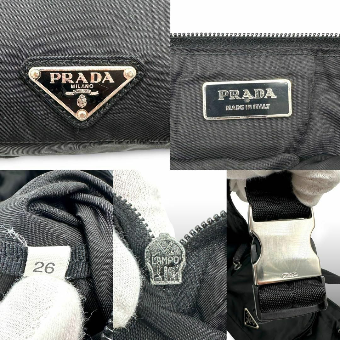 PRADA(プラダ)の良品 PRADA ウエストポーチ ボディバッグ 三角ロゴ 白タグ LAMPO 黒 メンズのバッグ(ボディーバッグ)の商品写真