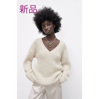 ザラ(ZARA)の新品タグ付！ZARA ザラ＊Vネックニット　S(ニット/セーター)