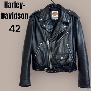 ハーレーダビッドソン(Harley Davidson)の☆美品☆ハーレーダビッドソン ダブルライダース レザージャケット 42サイズ 黒(ライダースジャケット)