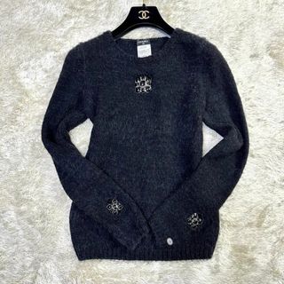 シャネル(CHANEL)の☆グリポア×3☆シャネル カシミヤ アルパカ ニット ロング 長袖 ココマーク(ニット/セーター)