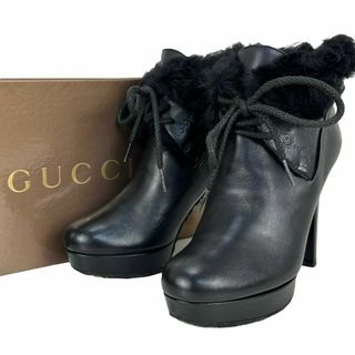 グッチ(Gucci)のGUCCI 35.5/22.5CM ブーティー ファー シマレザー レディース(ブーツ)