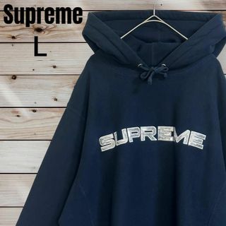 シュプリーム(Supreme)の【レアモデル】 シュプリーム センターロゴ スパンコール パーカー ネイビー L(パーカー)