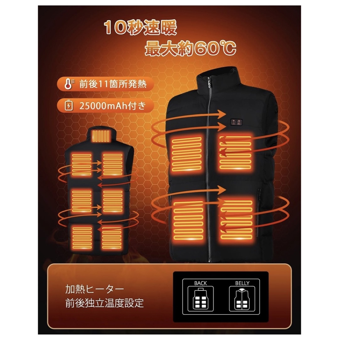UPETCT 電熱ベスト 加熱ベスト 11箇所発熱 30000mAhバッテリー付の通販 