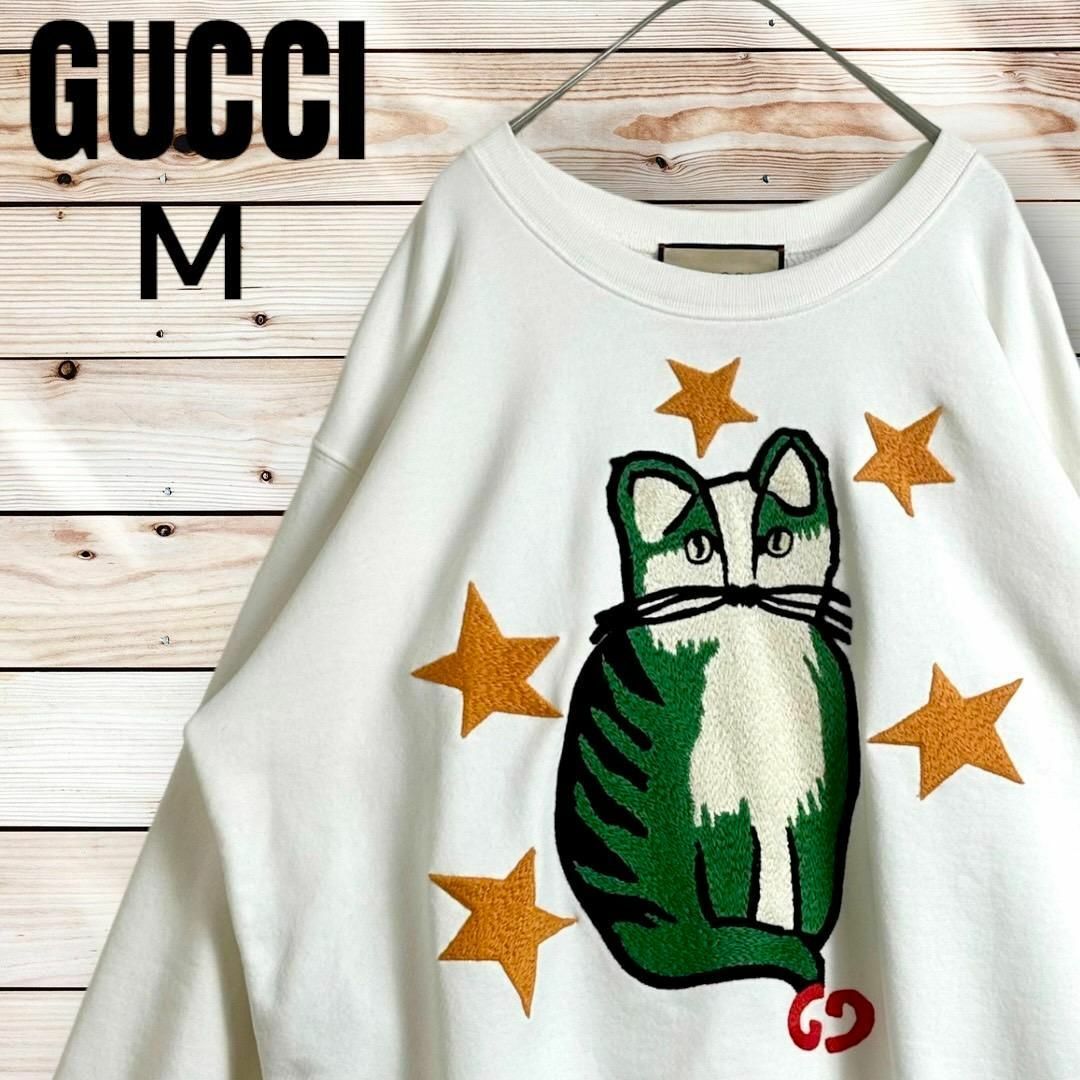 Gucci(グッチ)の【超激レアデザイン】グッチ スターキャット 刺繍 ビッグロゴ M オーバーサイズ メンズのトップス(スウェット)の商品写真