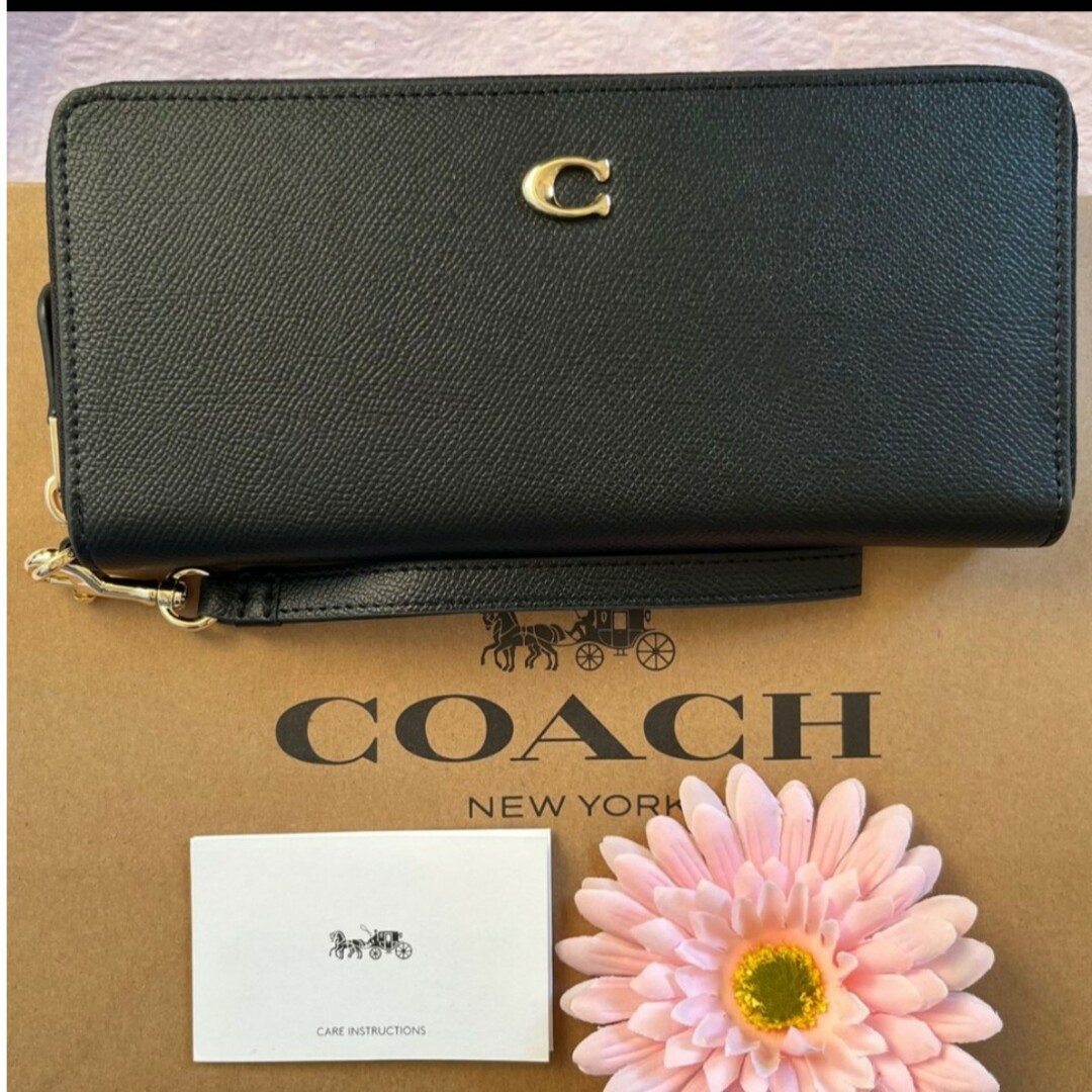 新品　COACH　長財布　ラウンドファスナー　ブラック　小銭入れ有財布