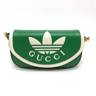 グッチ(Gucci)のグッチ GUCCI アディダス adidas コラボ 727791 ロゴ ミニ カバン ショルダーバッグ レザー グリーン 美品(ハンドバッグ)