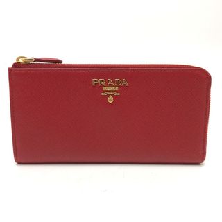 プラダ(PRADA)のプラダ PRADA 三角ロゴ プレート 1MML030 トライアングルロゴ L字ファスナー 長財布 サフィアーノレザ－ レッド 新品同様(キーホルダー)