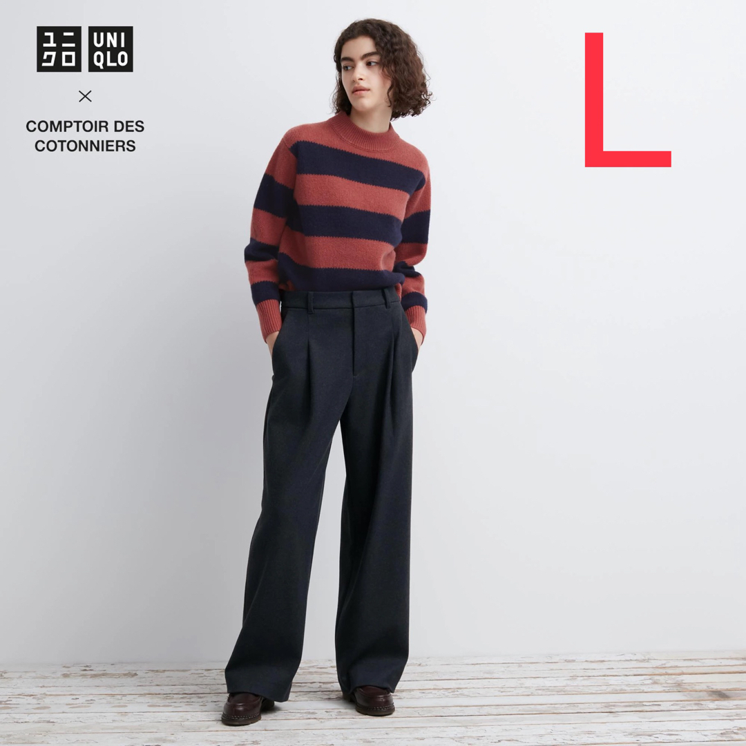 UNIQLO(ユニクロ)のUNIQLO ブラッシュドジャージータックワイドパンツ　丈標準　ダークグレー　L レディースのパンツ(カジュアルパンツ)の商品写真