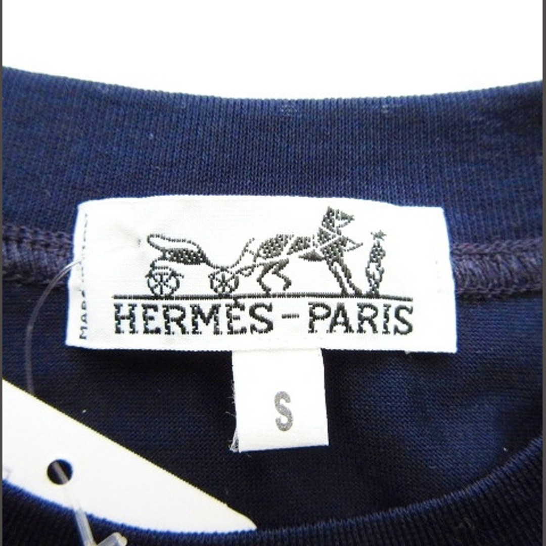 エルメス HERMES タグ付き Ｔシャツ 楽器 刺繍 コットン ネイビー S